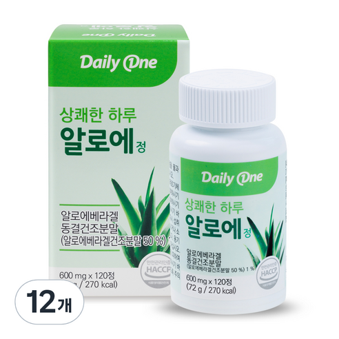 데일리원 상쾌한 하루 알로에정 알로에 베라 겔 120정, 72g, 12개