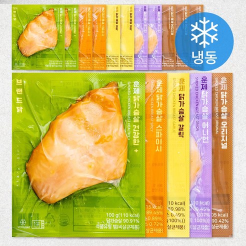 브랜드닭 훈제 닭가슴살 혼합 100g x 16팩 세트 (냉동)