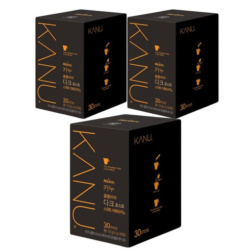 맥심 카누 콜롬비아 다크 로스트 스위트 아메리카노, 5.4g, 30개입, 3개