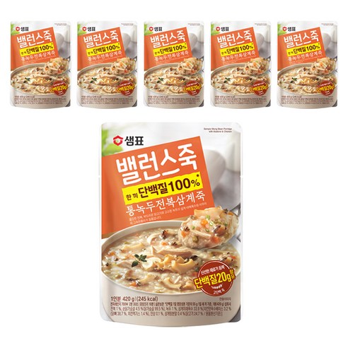 샘표 밸런스 통녹두 전복 삼계죽, 420g, 6개