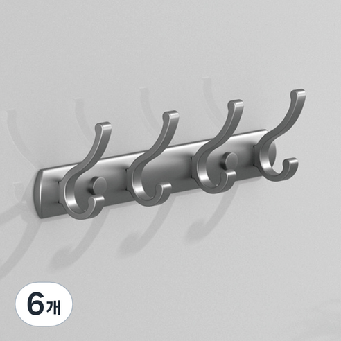 블라비 접착형 행거 옷걸이 후크 4훅, 다크그레이, 6개