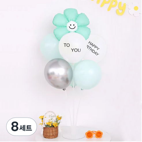 스마일 캔디 데이지 풍선꽂이 세트, 8세트, 그린