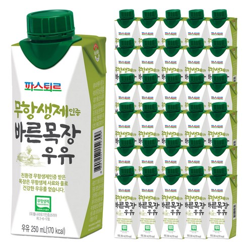 파스퇴르 무항생제 인증 바른목장 우유, 250ml, 90개