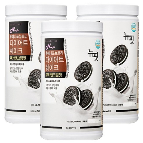 뉴핏 투에니포 뉴트리 다이어트 쉐이크 쿠키앤크림맛, 750g, 3개
