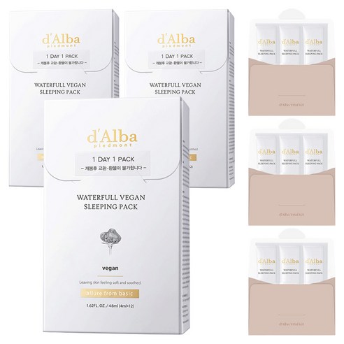 [비건뷰티] 달바 워터풀 슬리핑팩 4ml x 12p + 키트 4ml x 3p, 3개, 48ml