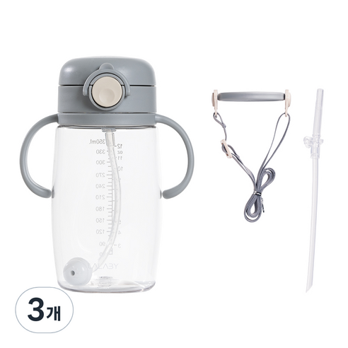 랄라비 플러스 트라이탄 빨대컵, 그레이, 3개, 350ml