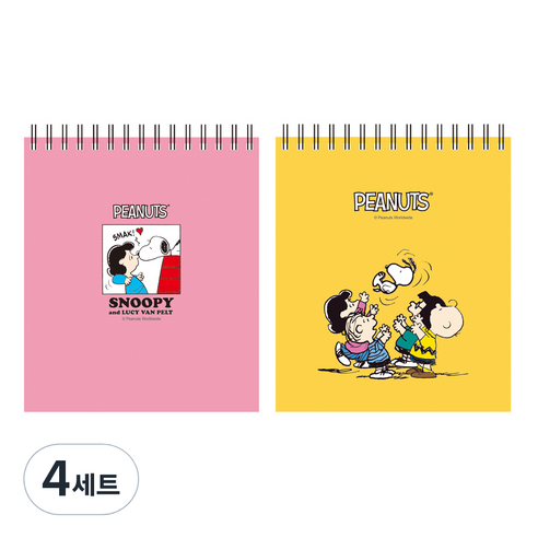 피너츠 스누피 상철 그리드 노트 Yellow + 랜덤 발송, 혼합 색상, 4세트