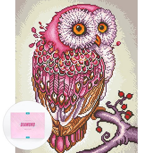 디클레어 액자 캔버스형 보석십자수 DIY 키트 40 x 50 cm, 핑크 행운의 부엉이, 1세트