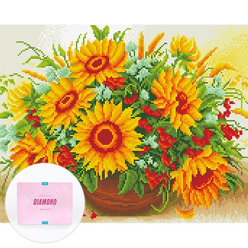 디클레어 액자 캔버스형 보석십자수 DIY 키트 40 x 50 cm, 1세트, 해바라기 바구니