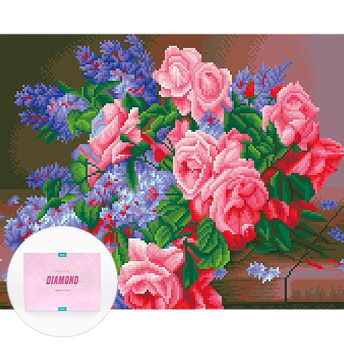 디클레어 액자 캔버스형 보석십자수 DIY 키트 40 x 50 cm, 1세트, 장미와 라일락