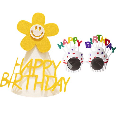 올리브파티 데이지 생일 모자 + 안경 세트, 1세트, 화이트(모자), 화이트(안경)