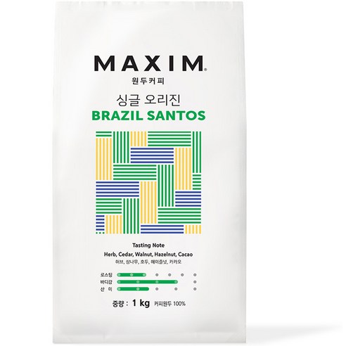 맥심 원두커피 싱글 오리진 브라질 산토스, 1kg, 1개, 홀빈(분쇄안함)