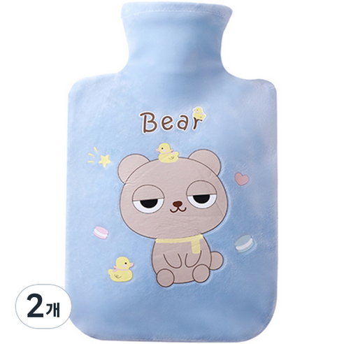 쿼르디 보온 물주머니 핸드워머 베어 블루 500ml, 2개