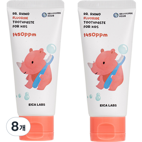 에이카랩스 어린이 코뿔소 치약 사과향 1450ppm, 60g, 8개