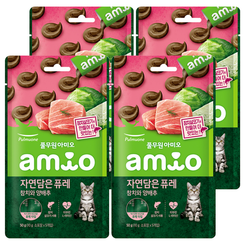 풀무원아미오 전연령 고양이 자연담은 퓨레 습식사료, 참치, 50g, 4개