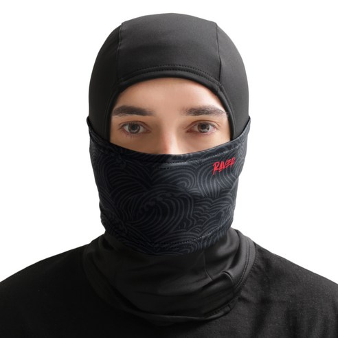 RAVER 겨울 방한 기모 페이스 후드 넥워머 R3, 웨이브 블랙, 1개