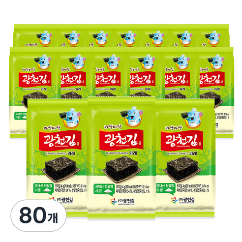 광천김 바삭바삭 파래김, 4g, 80개