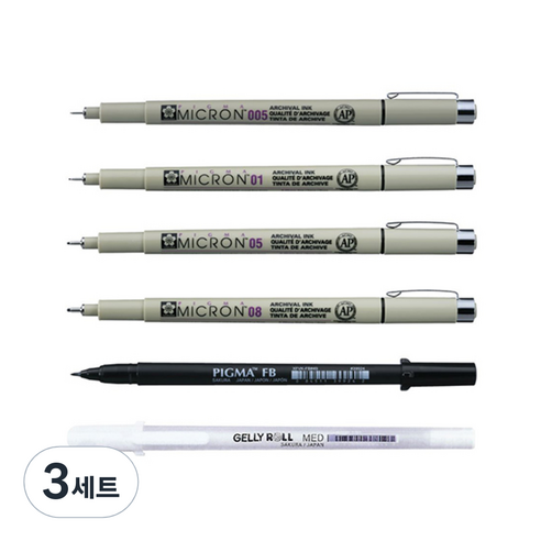 PIGMA 망가 6본 만화 그리기용 펜 세트, 혼합색상, 3세트