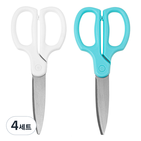 탐사 동글가위 2종 세트, 화이트, 블루, 4세트