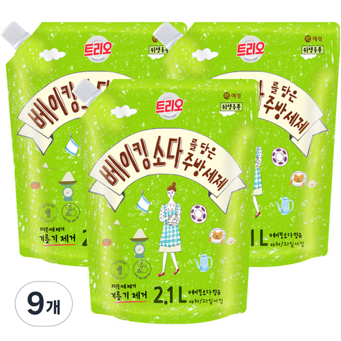 트리오 베이킹소다를 담은 주방세제, 2.1L, 9개