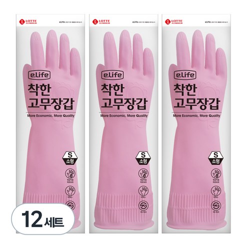 롯데이라이프 착한 고무장갑, 핑크, 소(S), 12세트