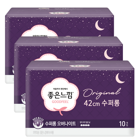 좋은느낌 오리지널 수퍼롱 오버나이트 생리대 날개형, 10개입, 3팩