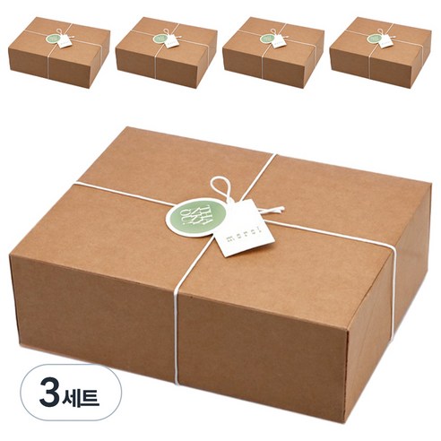 인디케이 패키지 상자 대 5p + 완충재 5p + 왁스끈 + 스티커 2종 x 5p + 텍 2종 x 5p 세트, 크라프트(상자), 3세트
