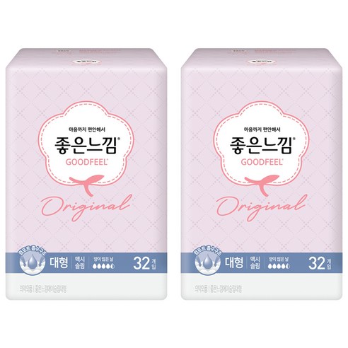 좋은느낌 오리지널 맥시슬림 대형 생리대 날개형, 32개입, 2개