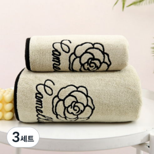 로즈 바디 바스 타월 소형 + 대형 세트, 그린, 3세트