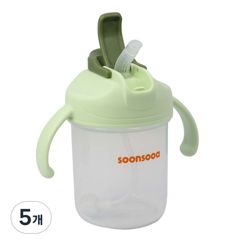 순수아 다기능 양손 손잡이 유아용 빨대컵 300ml, 5개, 그린