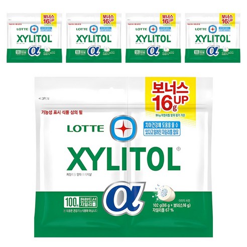 롯데자일리톨 알파 오리지날 리필, 102g, 5개