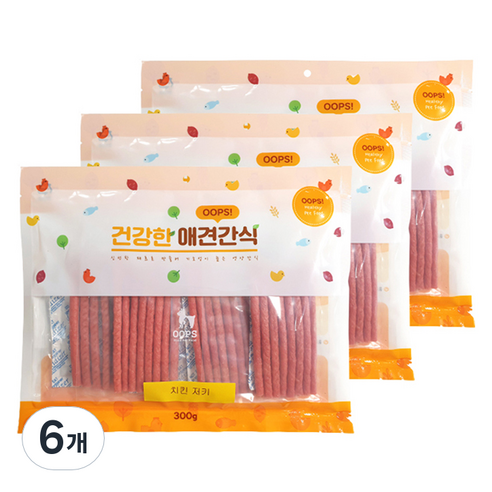 웁스 강아지 건강한 간식, 치킨져키, 300g, 6개