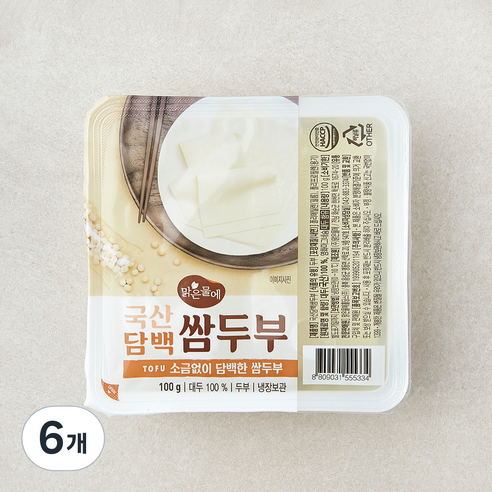 맑은물에 국내산 담백 쌈두부, 100g, 6개