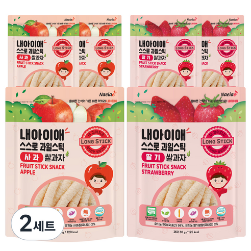 내아이애 유기농 스스로 과일스틱 과자 사과 3p + 딸기 3p, 사과, 딸기, 2세트