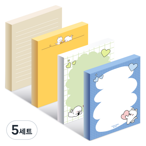 스노우독&캣 위드나 떡메모지 4종 세트 82-0044, 그린, 블루, 브라운, 옐로우, 5세트