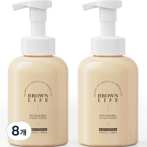 브라운 라이프 대용량 저자극 모찌 버블 핸드워시 베이비파우더향, 500ml, 8개