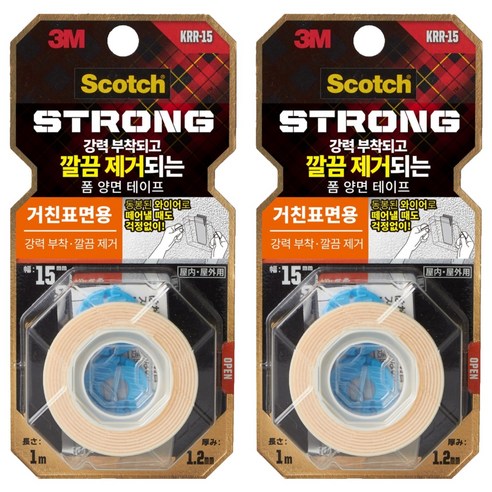 스카치 거친표면용 이지필 초강력 폼 양면테이프 15mm x 1m, 화이트, 2개