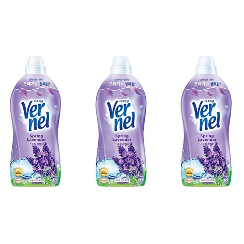 버넬 고농축 섬유유연제 스프링 라벤더 본품, 1.8L, 3개