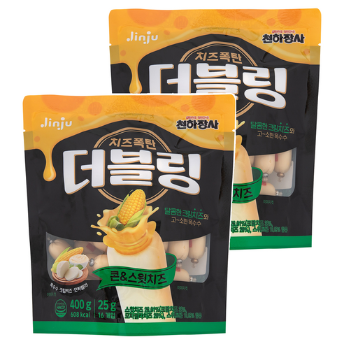 천하장사 더블링 콘&스윗치즈 소시지, 400g, 2개