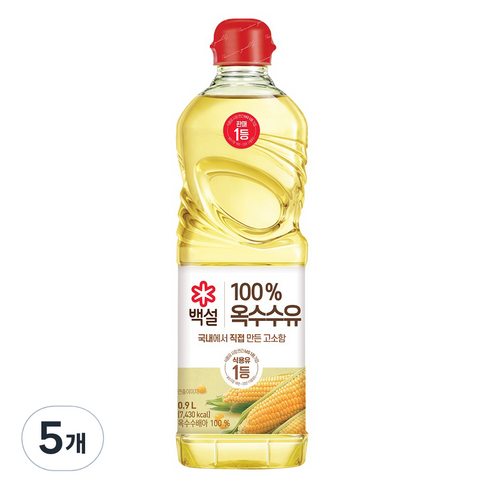 백설 옥수수유, 900ml, 5개