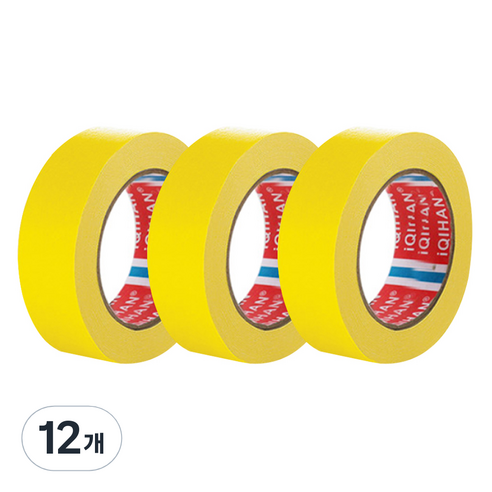 다다 칼라 마스킹 종이테이프 30mm x 15m, 옐로우, 12개