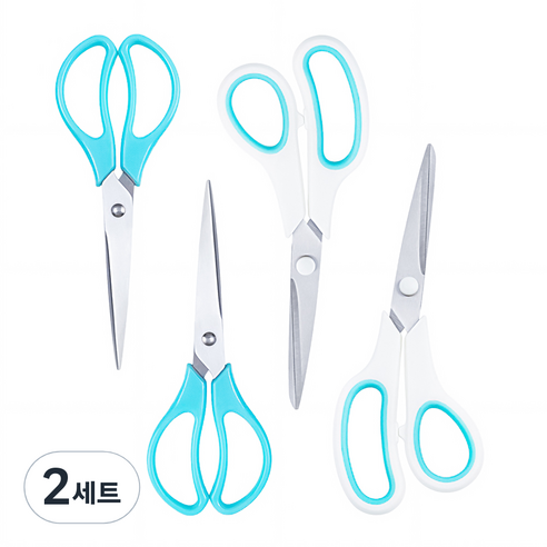 탐사 사무용 가위 2종 x 2p 세트, 화이트,블루, 2세트