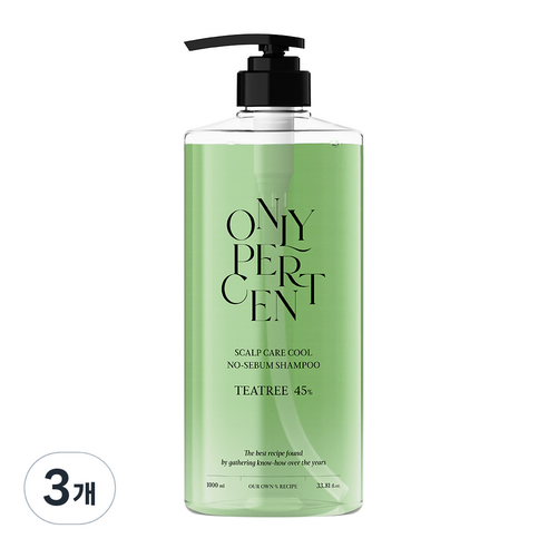온리퍼센트 티트리 45 두피케어 쿨 지성 샴푸, 3개, 1000ml