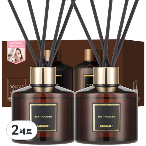쿤달 퍼퓸 디퓨저 2개 + 섬유스틱 10개, 베이비파우더향, 200ml, 2세트
