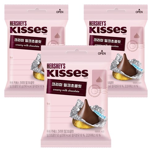 허쉬 키세스 크리미 밀크초콜릿, 52g, 3개