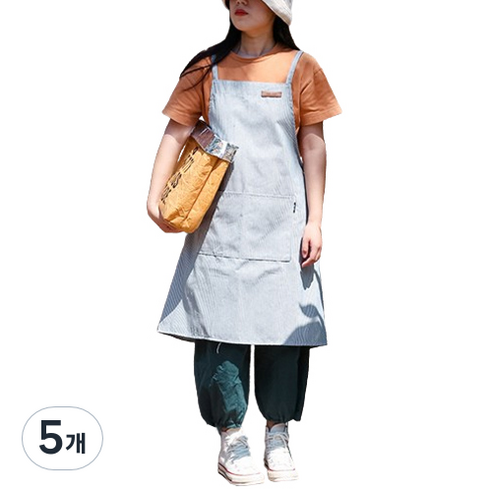아이엠판다 린넨 코튼 원피스 앞치마, 5개, 스트라이프