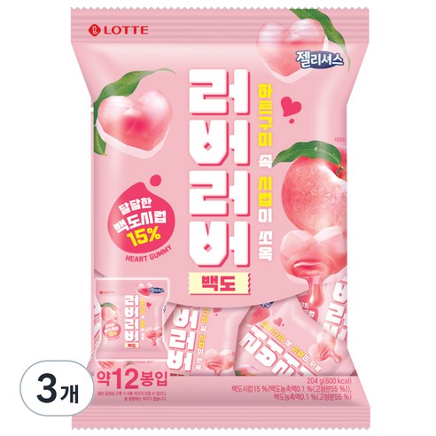 롯데웰푸드_미니벌크 러버러버 젤리 백도 17g*12봉, 204g, 3개