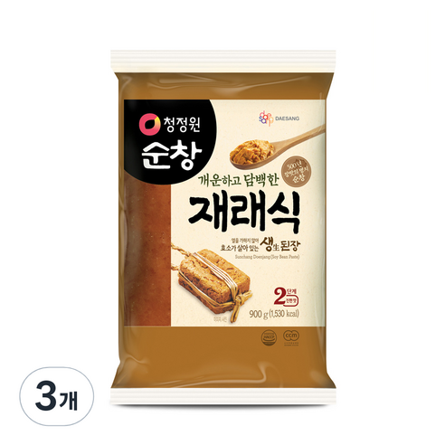 청정원순창 개운하고 담백한 재래식 생된장, 900g, 3개