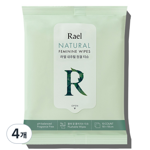 Rael 내추럴 청결티슈, 47g, 4개