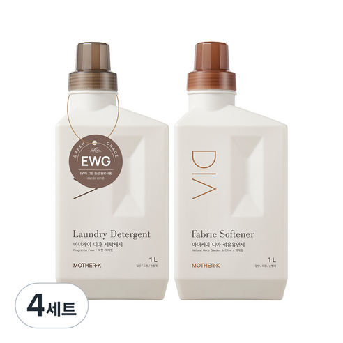 마더케이 디아 세탁 유아 세제 1L + 섬유유연제 1L 세트, 4세트